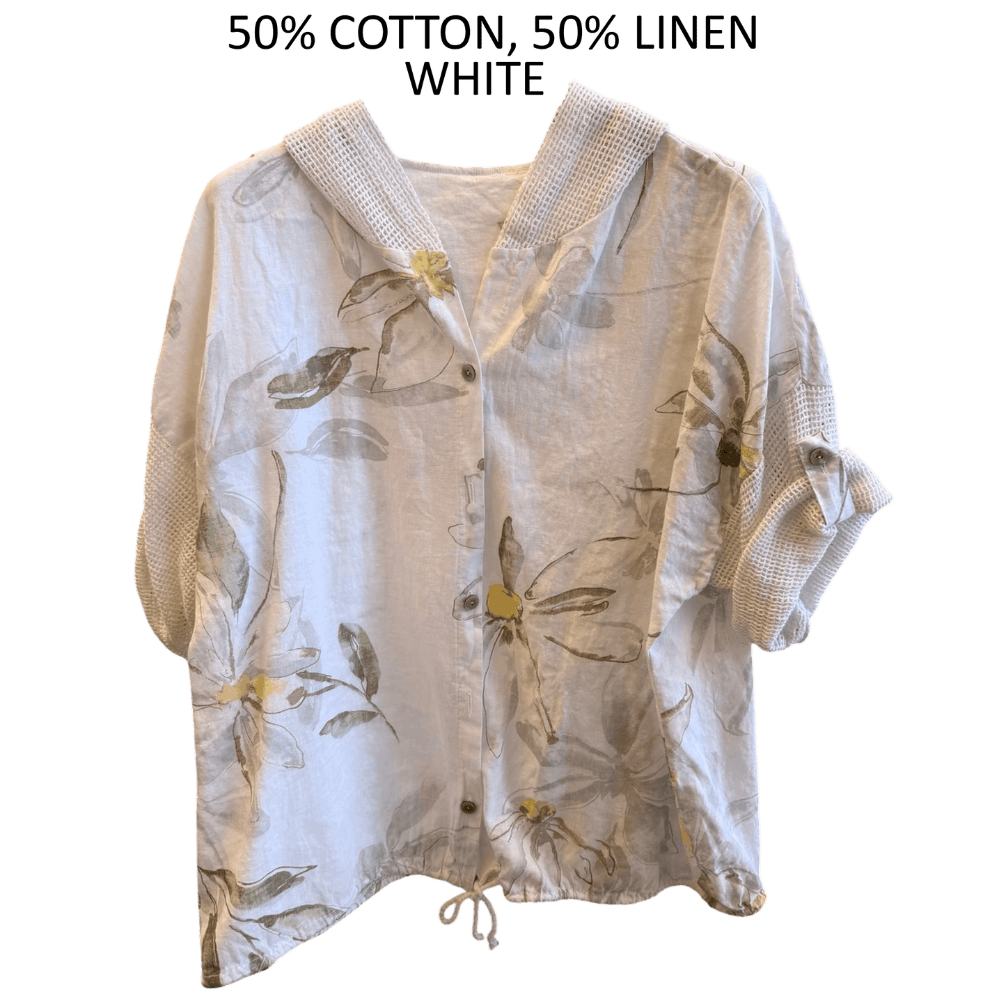 JOHANNA LINEN MIX FLOWER PRINT DRAW STRING SHIRT