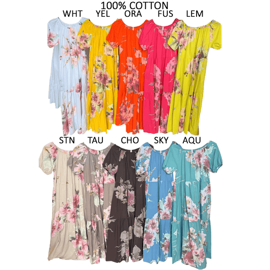 ISABEL COTTON FLORAL 0PRINT LONG DRESS