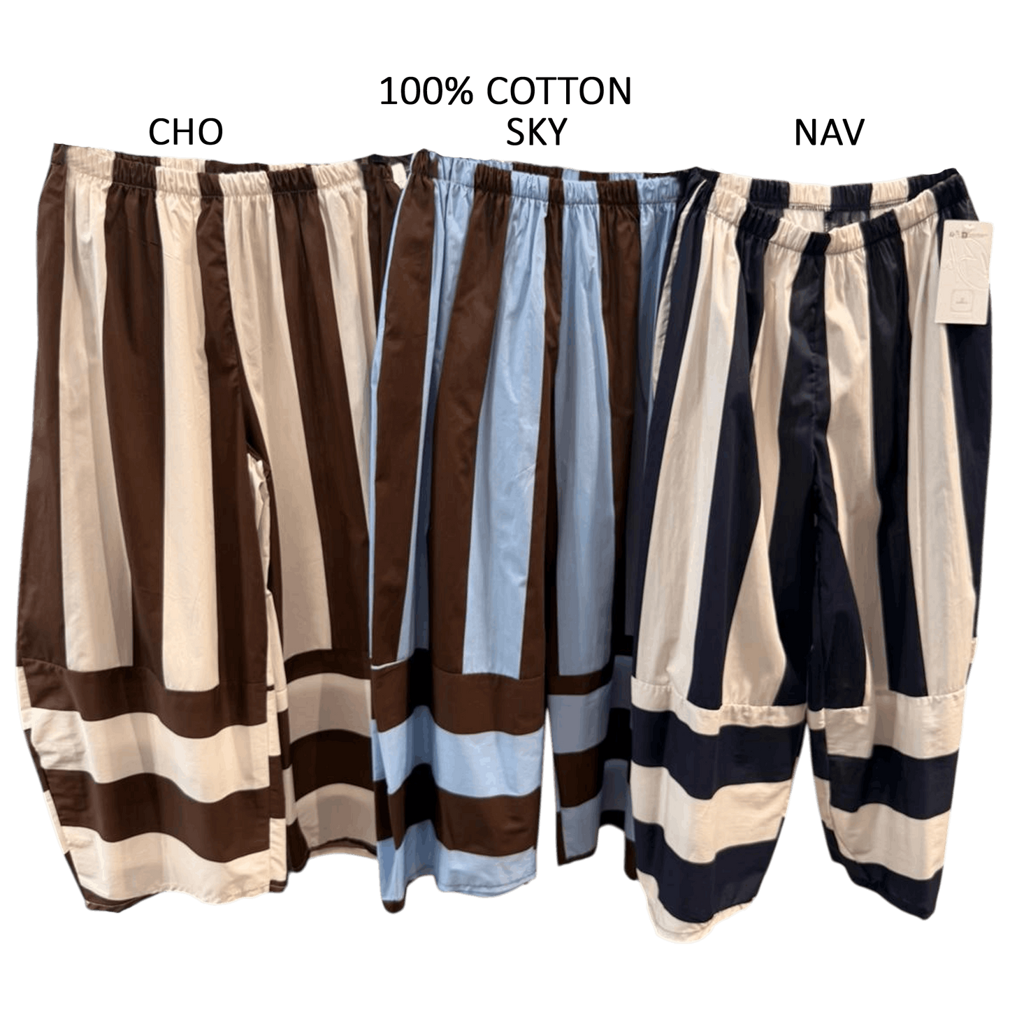 CATHERINE  COTTON STRIP PRINT BARREL PANTS