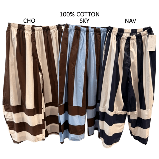 CATHERINE  COTTON STRIP PRINT BARREL PANTS