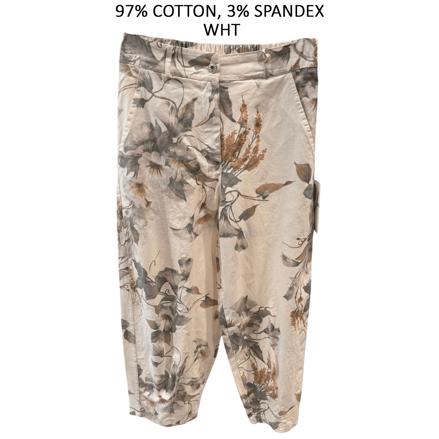 MIRIAM COTTON ELASTIN PRINTED BARREL PANTS