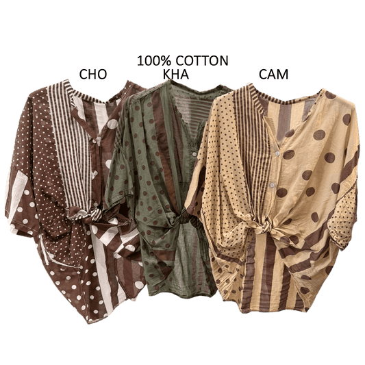 SARAH COTTON MIX POLKA DOT SHIRT