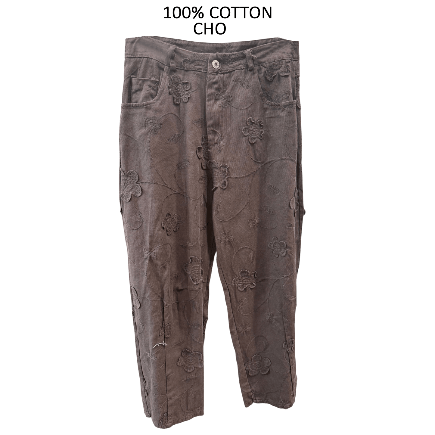 LILLIAN COTTON EMB BARREL PANTS