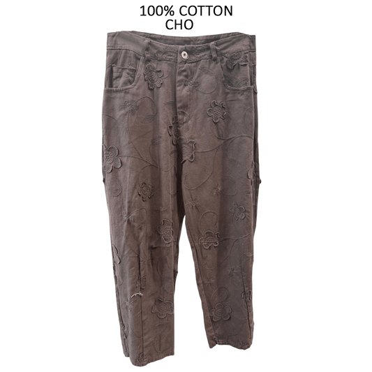 LILLIAN COTTON EMB BARREL PANTS