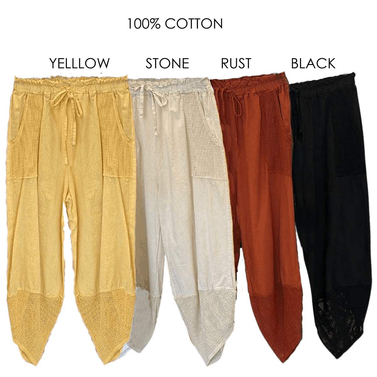 OLIVE COTTON MIX NET BARREL PANTS