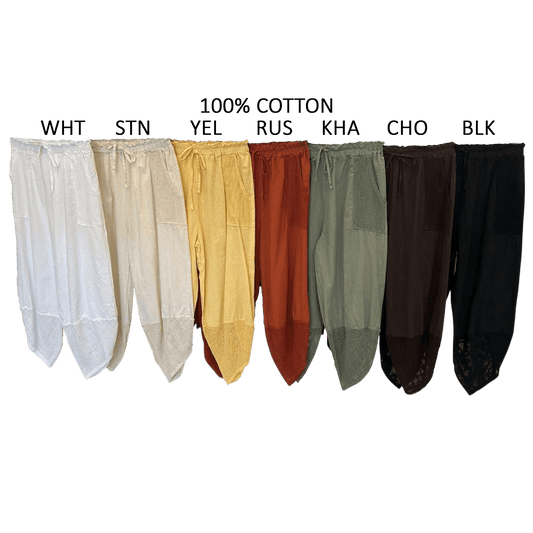 OLIVE COTTON MIX NET BARREL PANTS