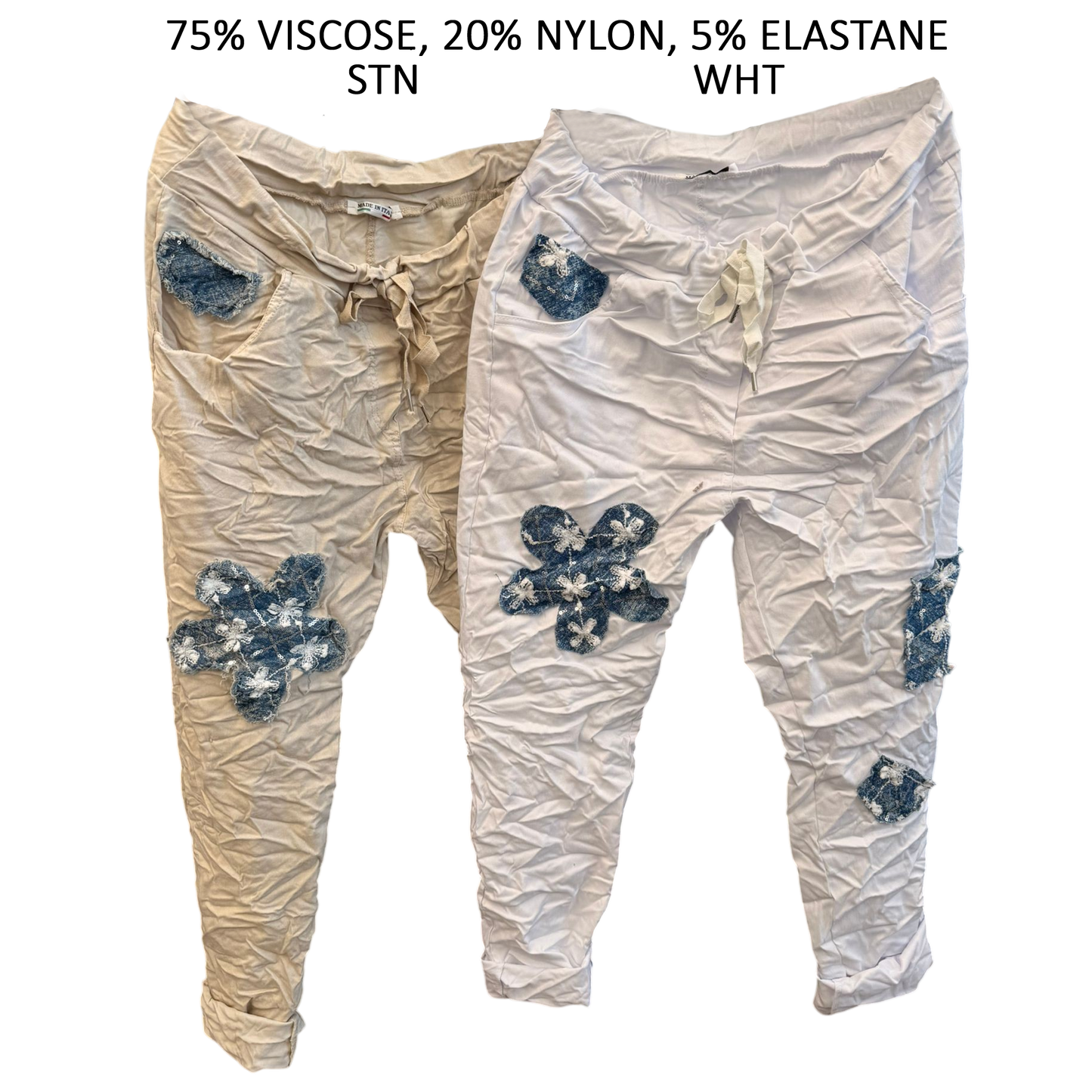 SONYA COTTON ELASTANE APPLIQUE FLOWER PANTS