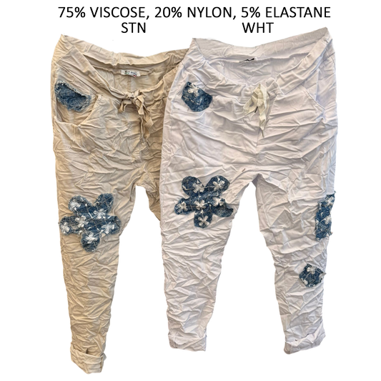 SONYA COTTON ELASTANE APPLIQUE FLOWER PANTS
