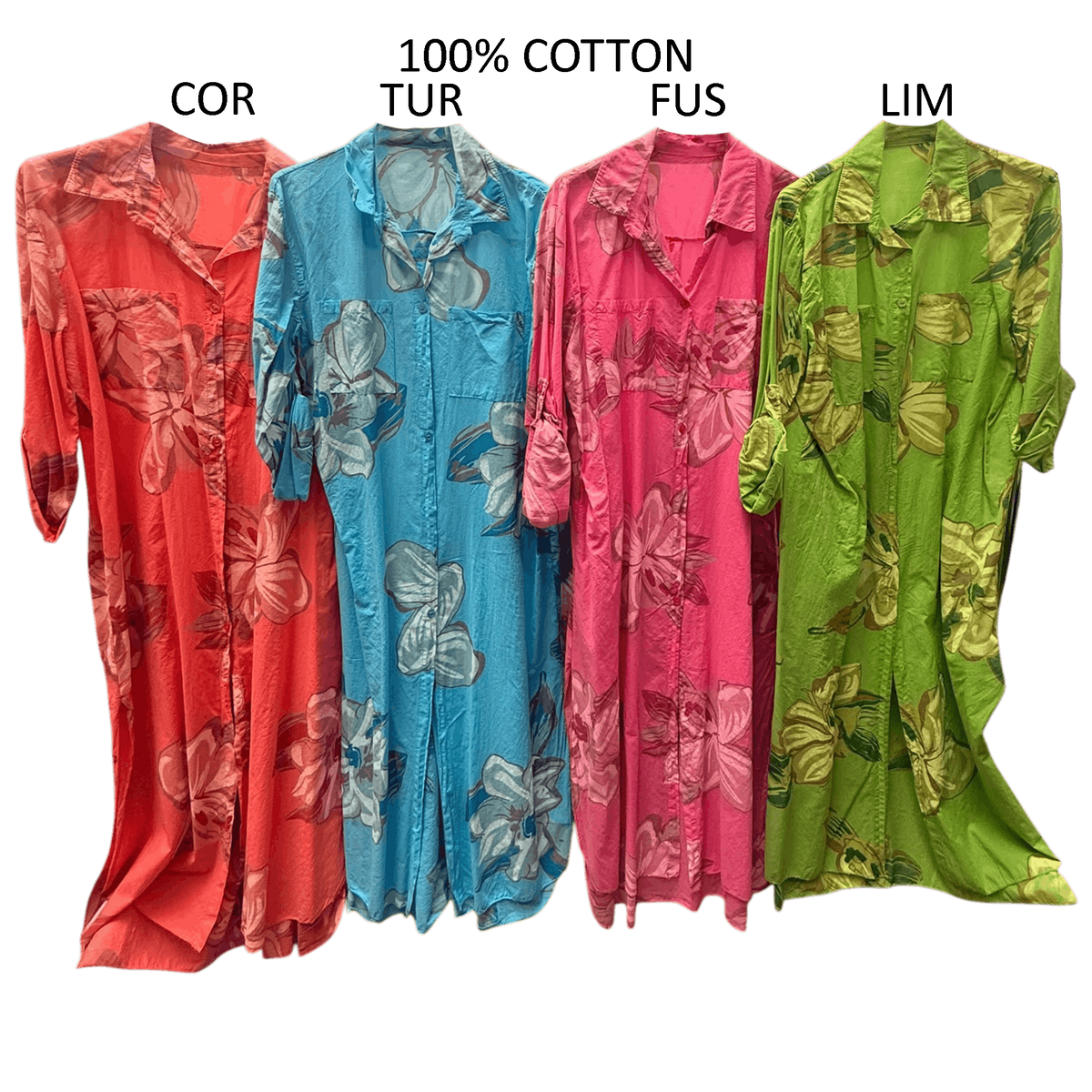LEONA VISCOSE FLORAL PRINT LONG SHIRT DRESS
