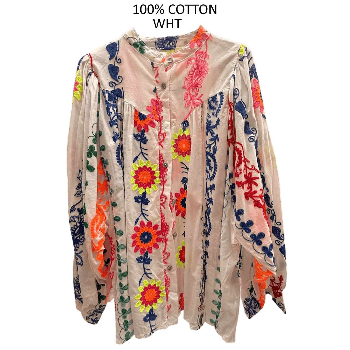WHITNEY COTTON EMB BUTTON FRONT BLOUSE