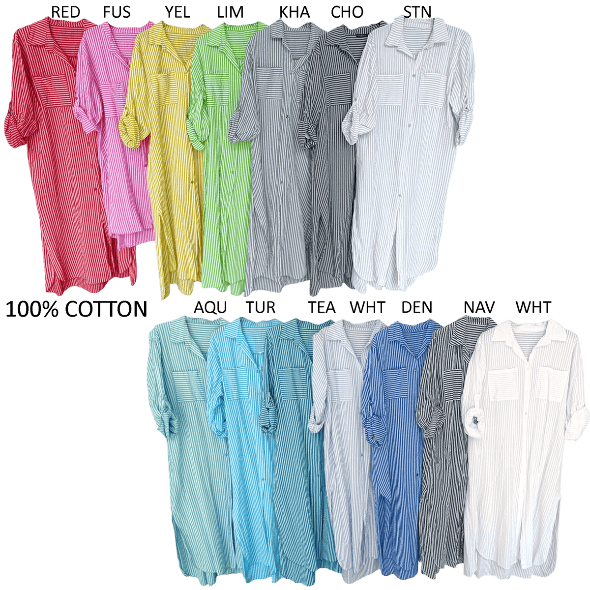 KORA COTTON STRIPE BUTTON FRONT SHIRT DRESS