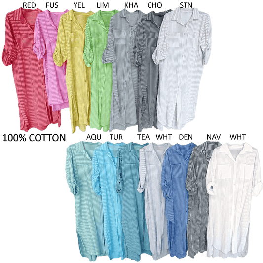 KORA COTTON STRIPE BUTTON FRONT SHIRT DRESS