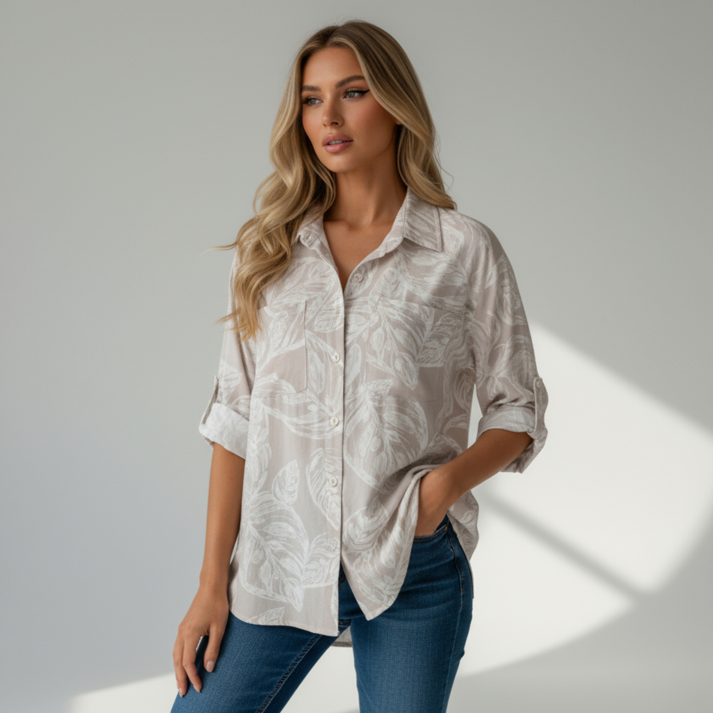 LAYLA LINEN RAYON PRINTED SHIRT