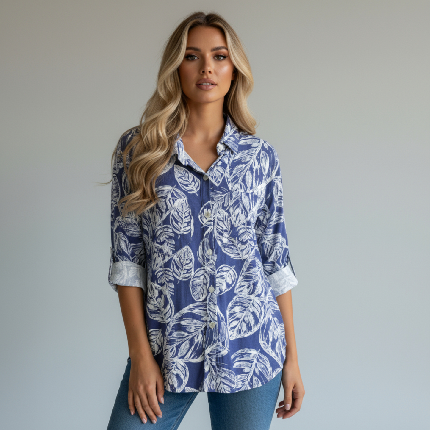 LAYLA LINEN RAYON PRINTED SHIRT