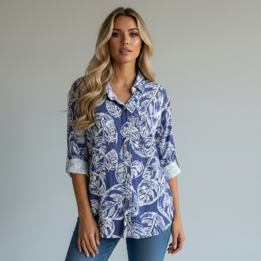 LAYLA LINEN RAYON PRINTED SHIRT