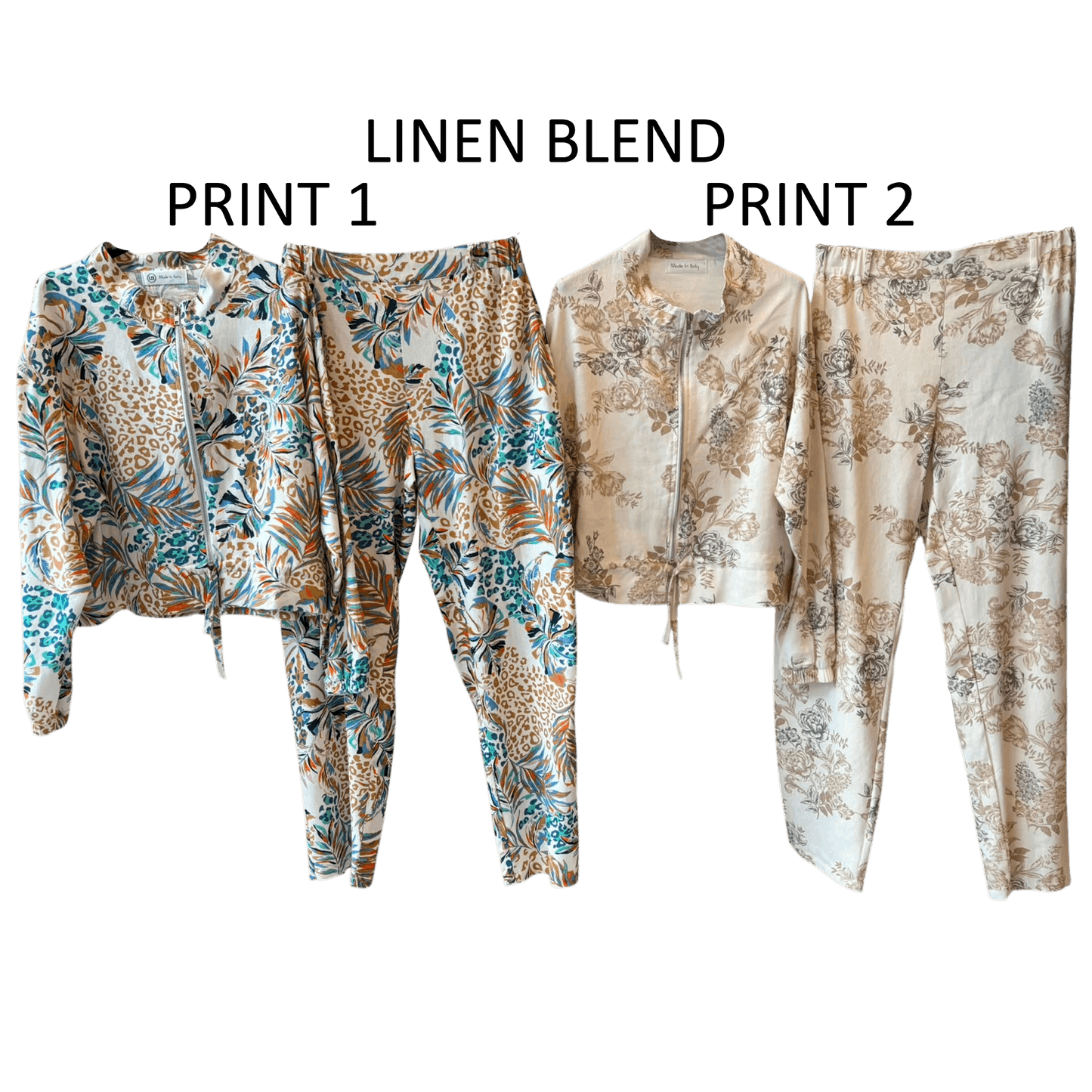 LISA LINEN BLEND PRINTED BOMBER JACKET & PANTS SET
