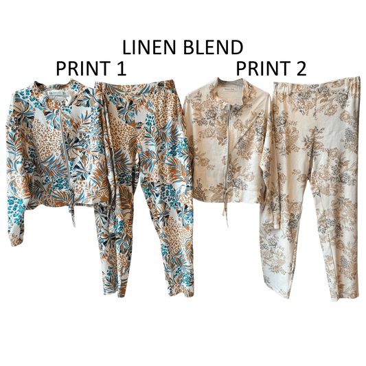 LISA LINEN BLEND PRINTED BOMBER JACKET & PANTS SET