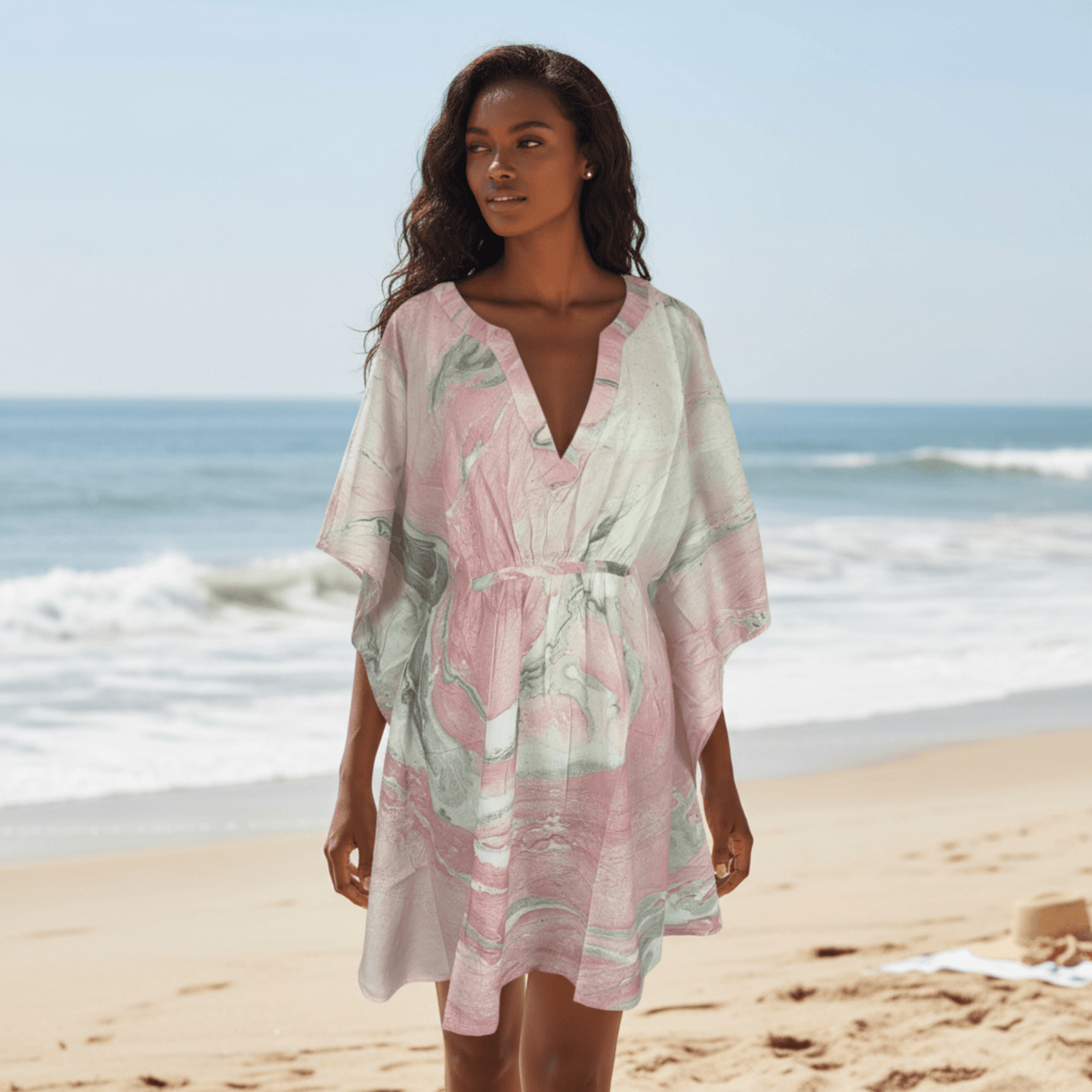 MARBLE PRINT SHORT KAFTAN DRESS