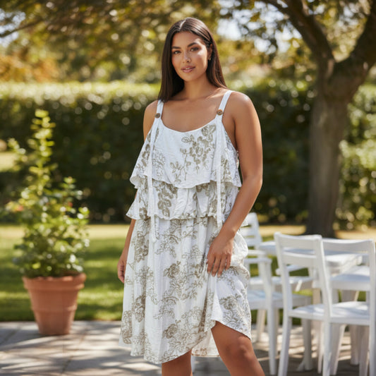 MARGOT LINEN MIX FRILL DRESS