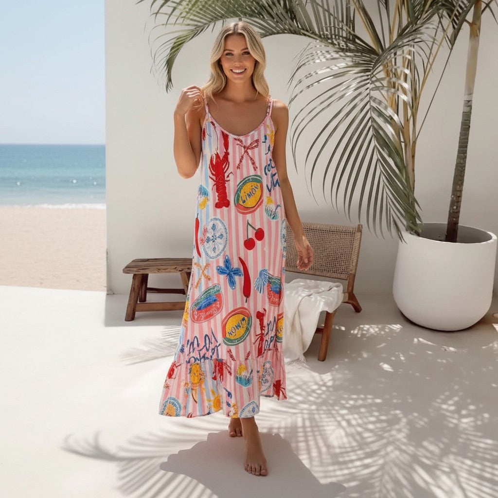 JEMIMA VISCOSE LOBSTER PRINT DRESS