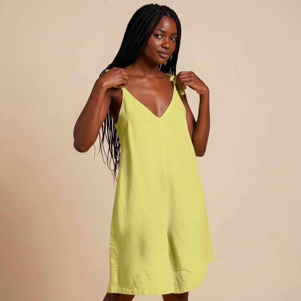 LINEN ROMPER SHOULDER TIES
