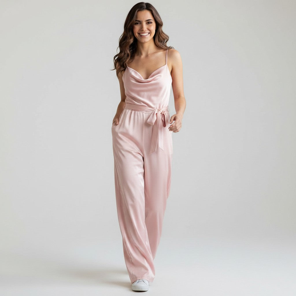 SATIN COWL NECK PANTS SUIT