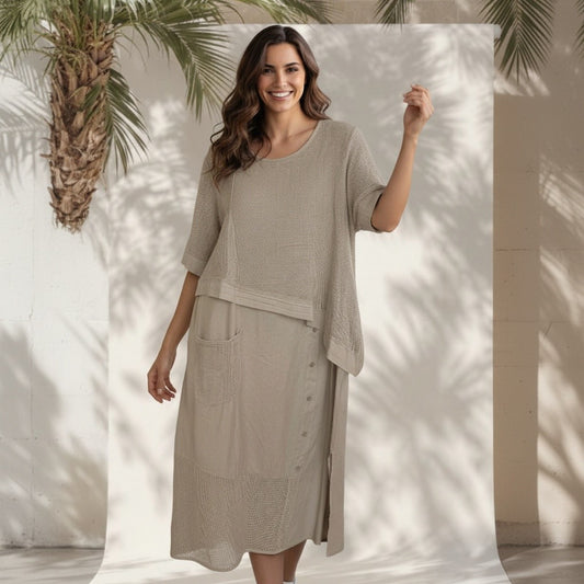 MINNIE COTTON MIX NET  LONG DRESS