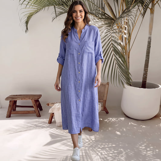 MARTA LINEN EMBROIDERY BACK LONG SHIRT DRESS