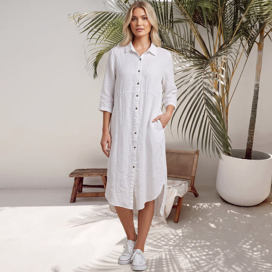 ELENA LINEN BUTTON FRONT SHIRT DRESS