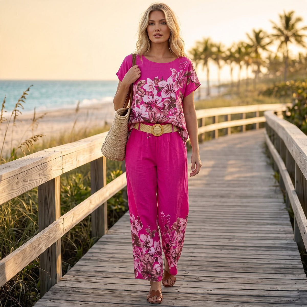 MILLICENT COTTON LINEN FLORAL PANTS SET