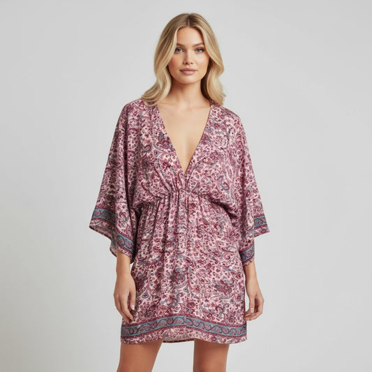 KARINA POLYSILK KIMONO PRINT MIDI DRESS