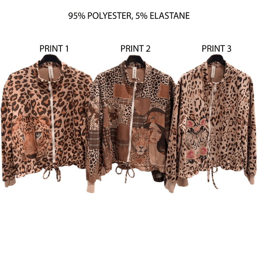 WILLA SEUDE ANIMAL PRINTED ZIP UP BOMBER JACKET