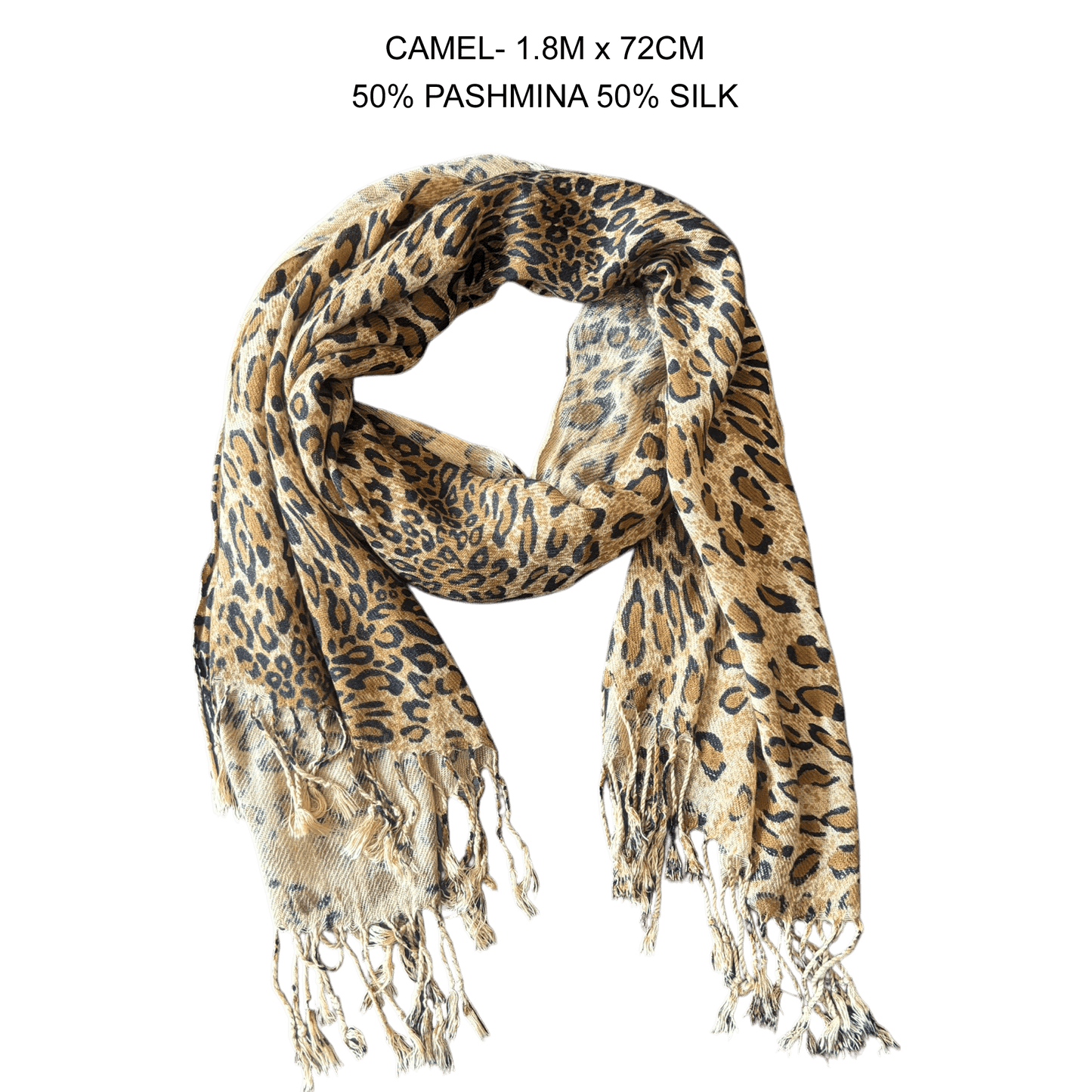 RYLEE SILK BLEND CHEETAH PRINT SCARF 1.8M X 72CM