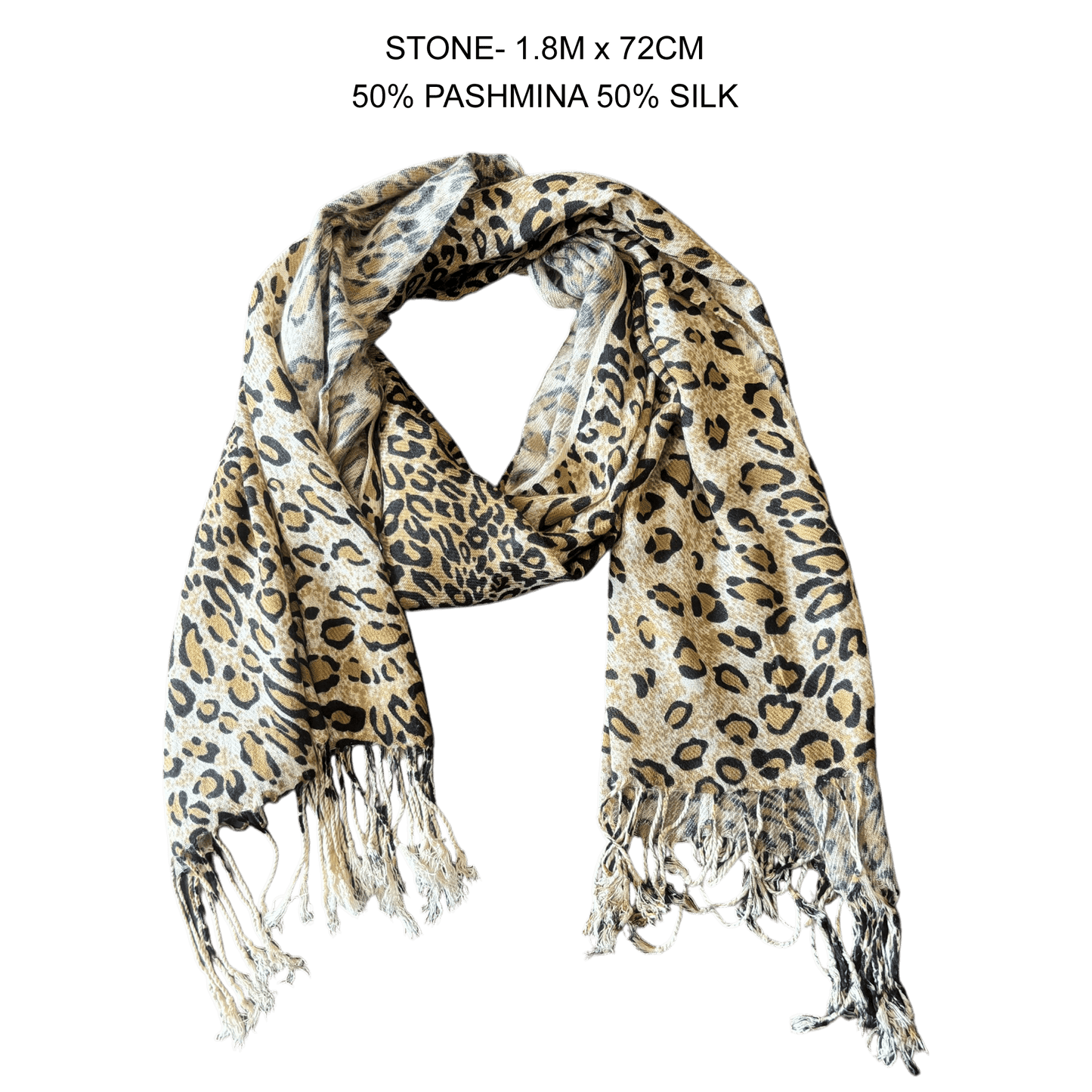 RYLEE SILK BLEND CHEETAH PRINT SCARF 1.8M X 72CM