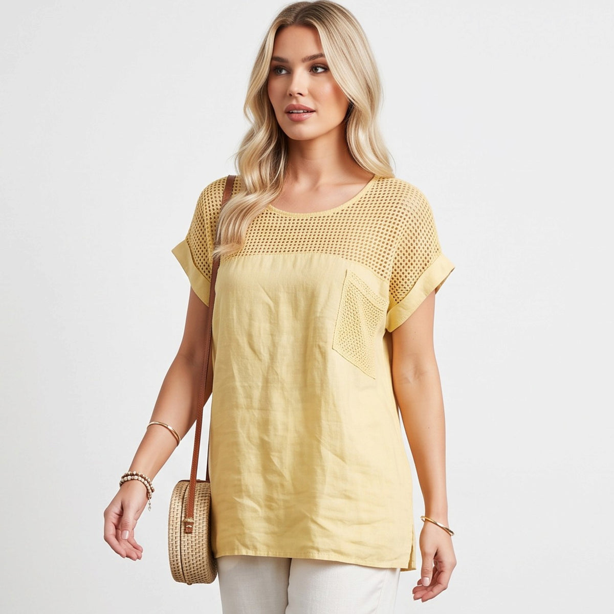 ESTHER COTTON MIX NET BARREL TOPS