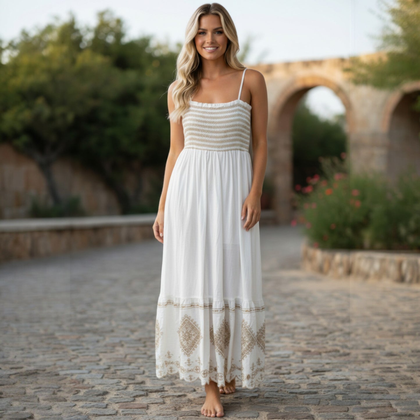 BROOKLYN COTTON MIX EMB SUN DRESS