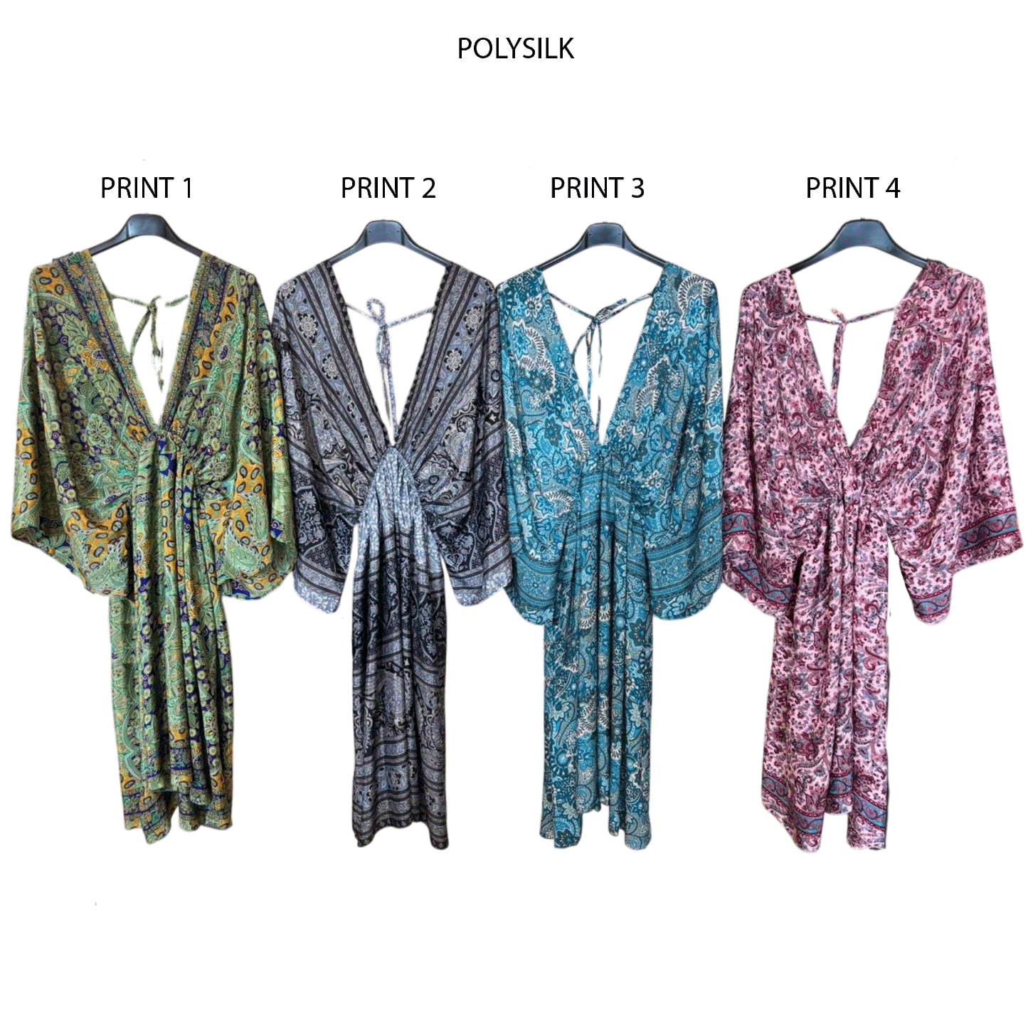 KARINA POLYSILK KIMONO PRINT MIDI DRESS