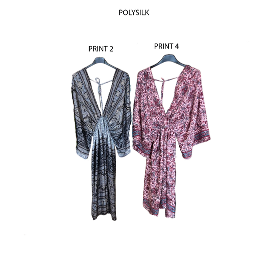 KARINA POLYSILK KIMONO PRINT MIDI DRESS