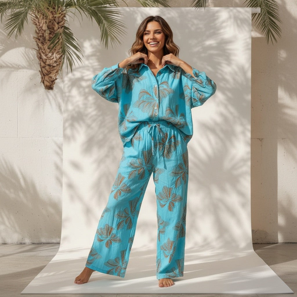 DINAH COTTON EMB PANTS SET