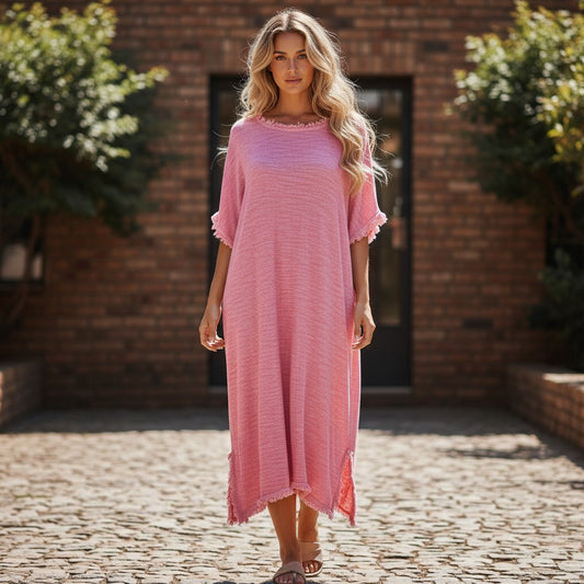 HAZEL COTTON FREY HEM DRESS