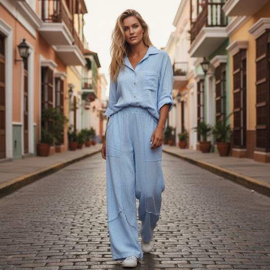 MARIANNE LINEN MIX PANTS SET