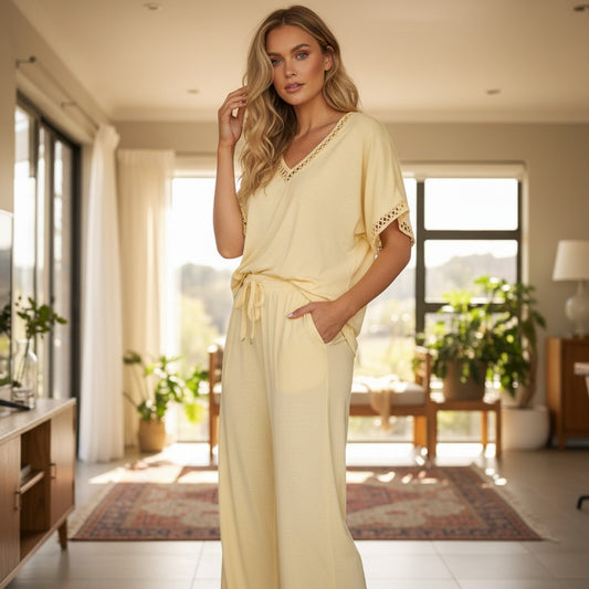 RIANA CROCHET V-NECK PANTS SET
