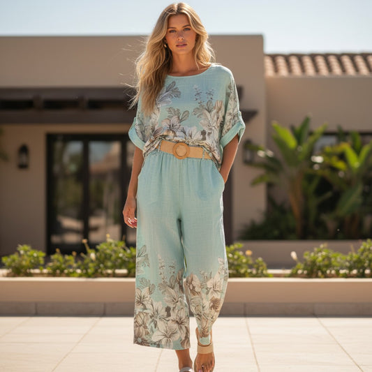 MILLICENT COTTON LINEN FLORAL PANTS SET
