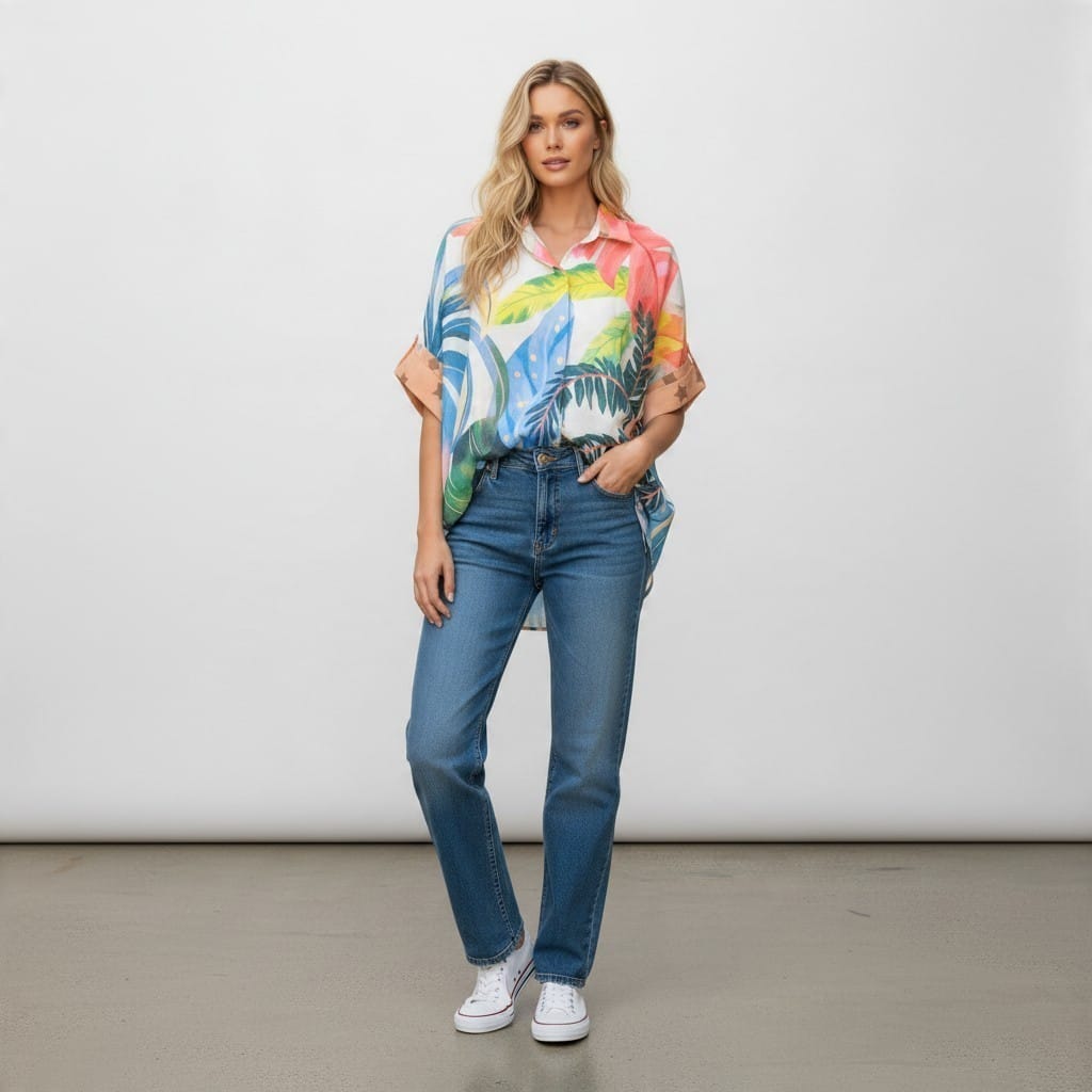 CHERIE POLY LINEN PRINTED SHORT SLEEVE SHIRT