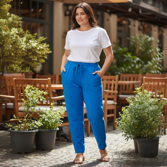 SKYLAR COTTON ELASTANE PLAIN PANTS (CURVE)