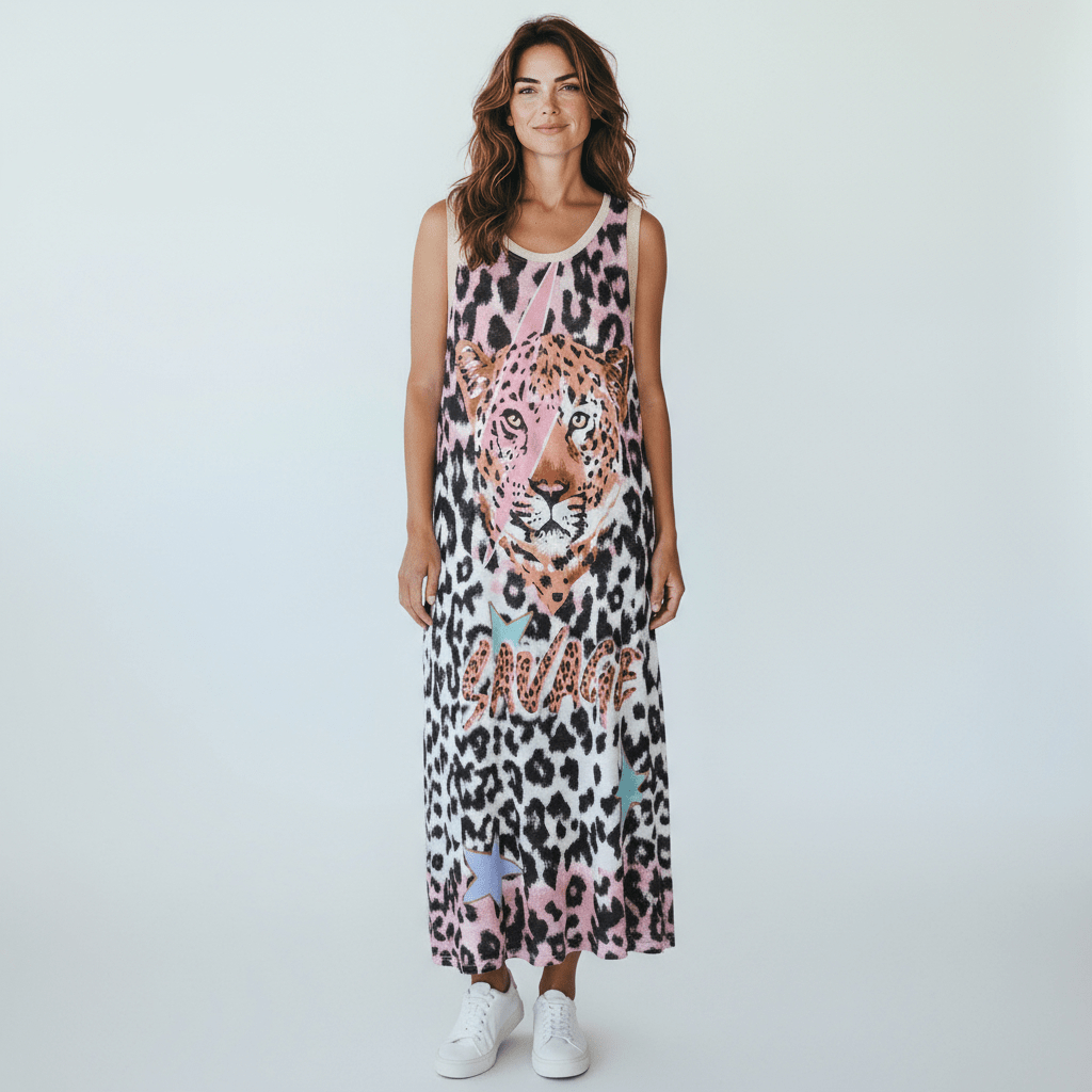 KENDALL VISCOSE CHEETAH PRINT VEST DRESS