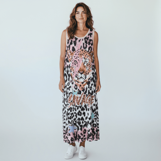 KENDALL VISCOSE CHEETAH PRINT VEST DRESS