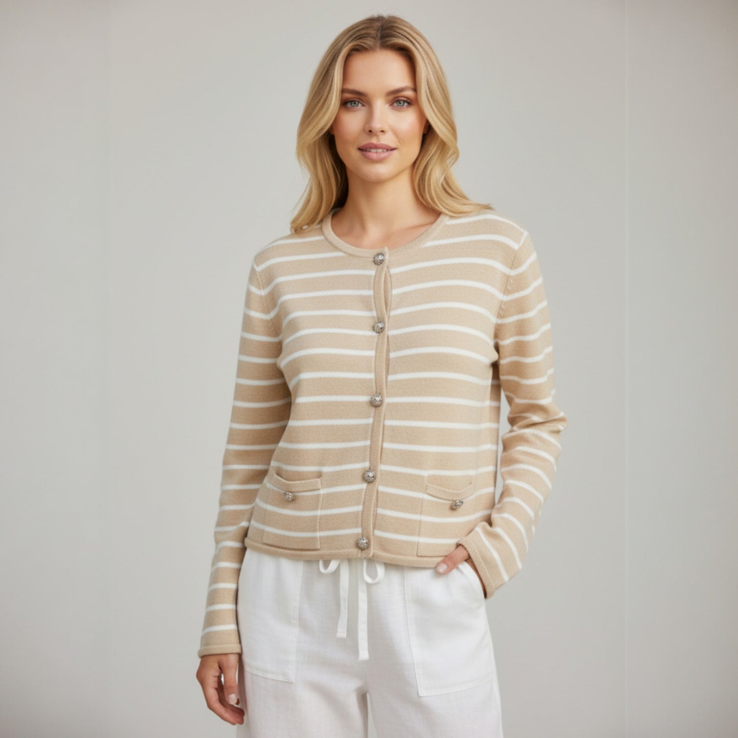 SLOANE VISCOSE SOFT KNIT STRIPE CARDIGAN TOP
