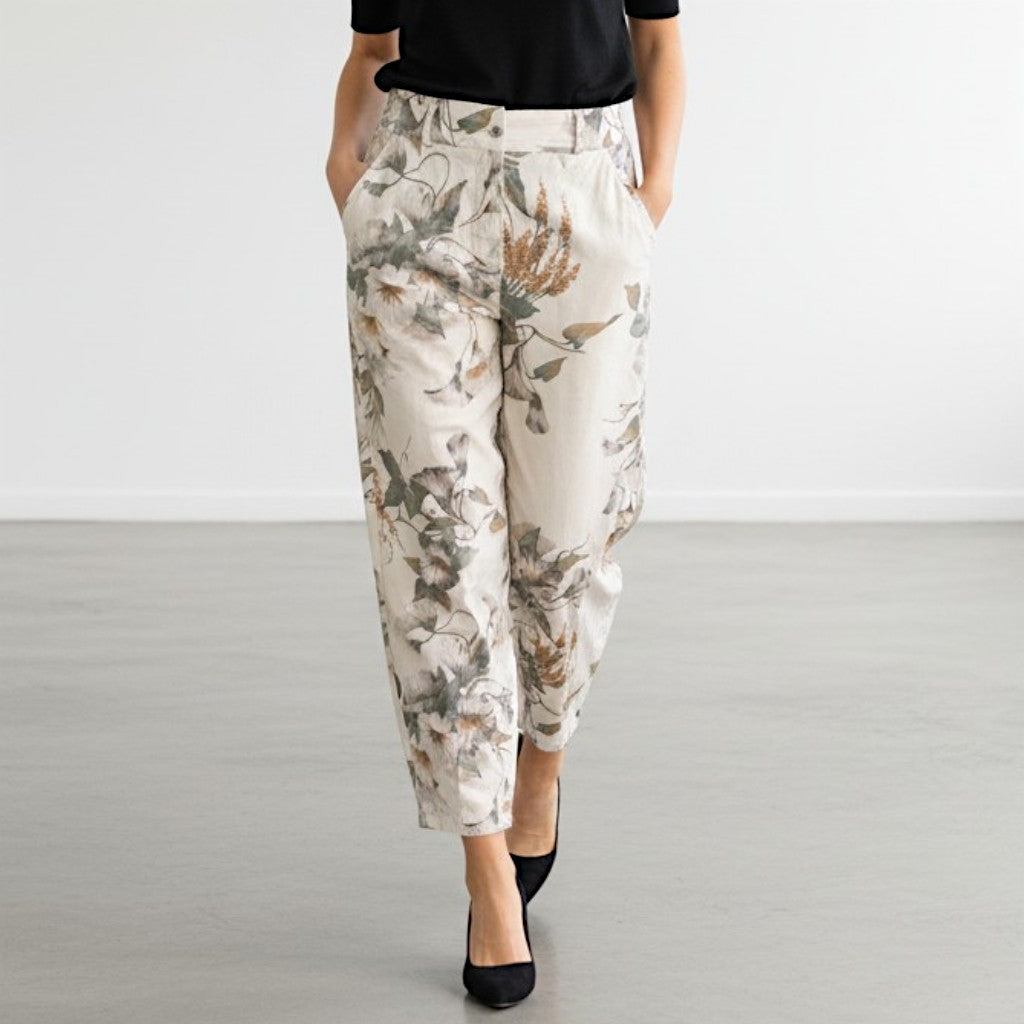 MIRIAM COTTON ELASTIN PRINTED BARREL PANTS