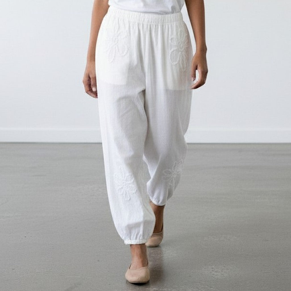 EVELINE COTTON EMB PANTS